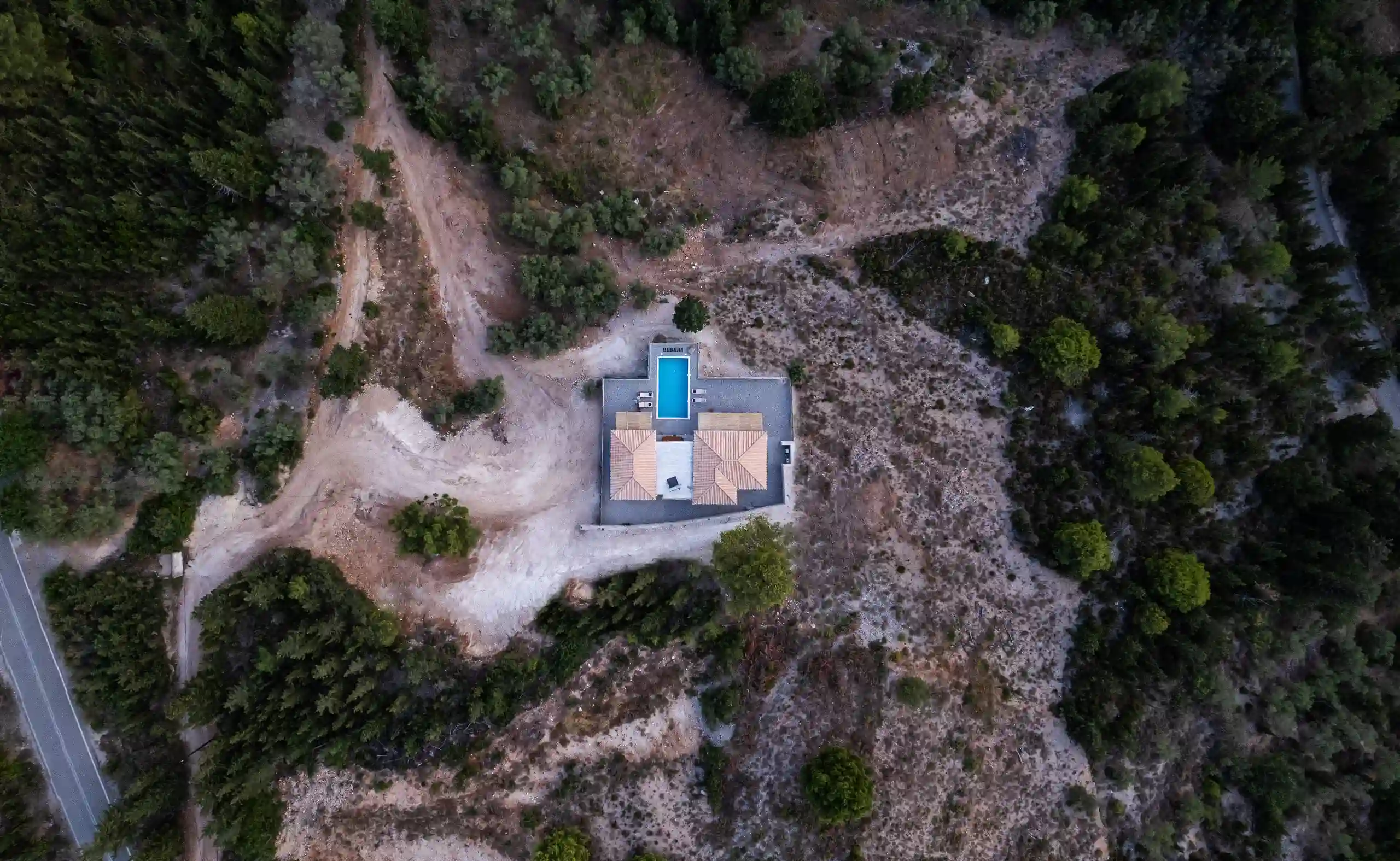 Bird eye view of Waters Coloured Villa in Dragano, Lefkada, Greece