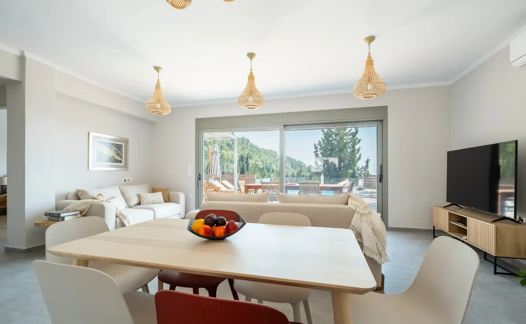 Living room view of Waters Coloured Villa in Dragano, Lefkada, Greece
